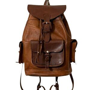 Vintage Handmade Genuine Leather Backpack Brown Rucksack Travel Bag Unisex Boho